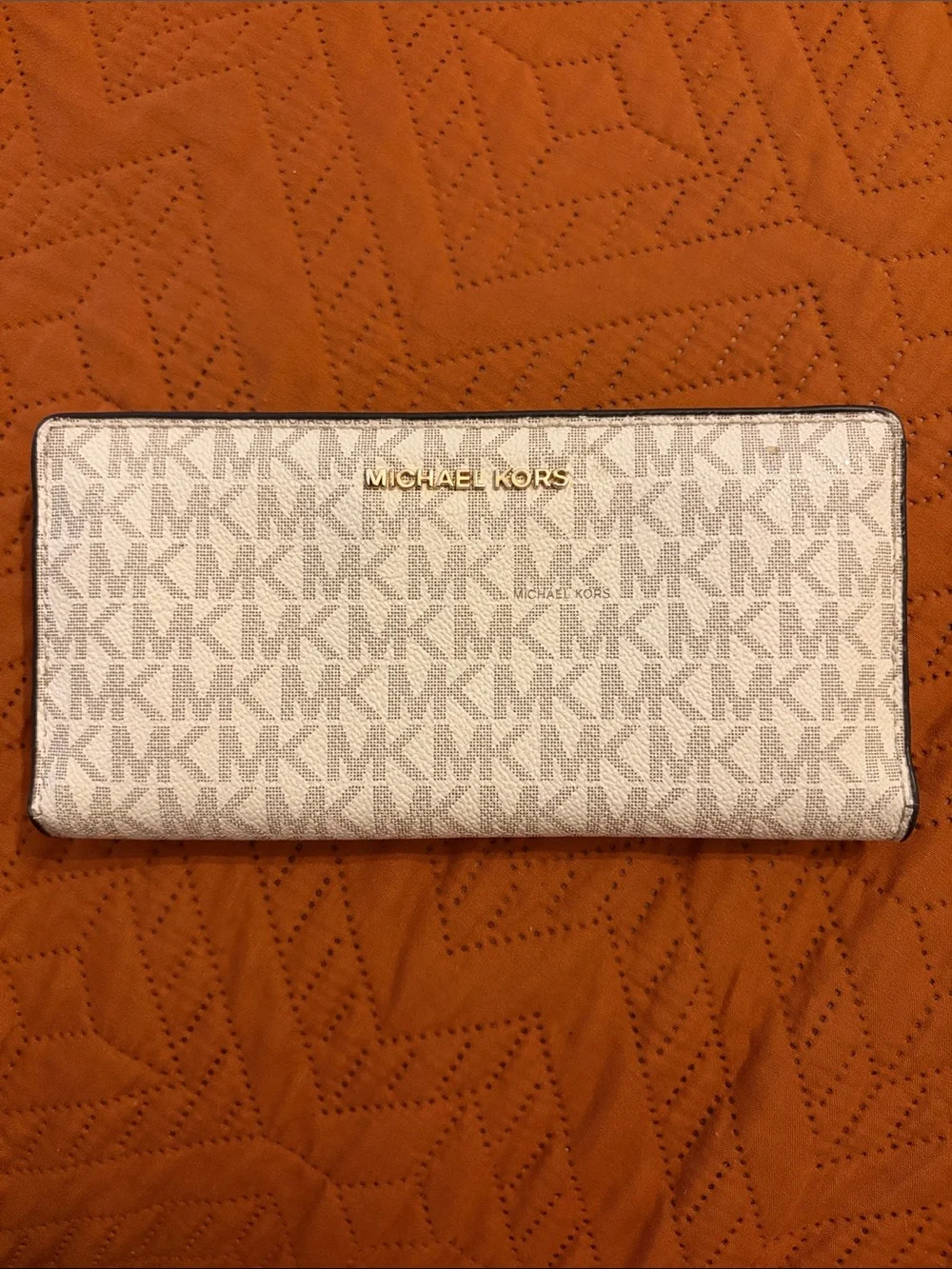 Michael Kors Cream Logo Continental Wallet with Gold-Tone Hardware